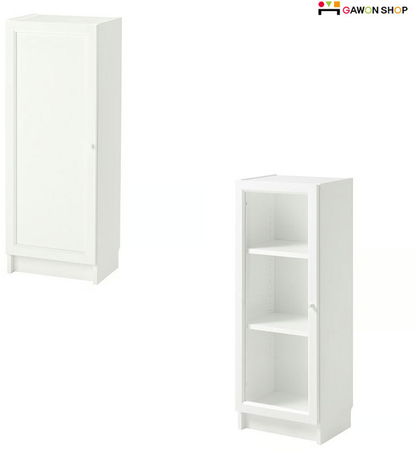 이케아 BILLY/OXBERG 도어가 있는 여닫이 수납장/책장, 화이트-화이트