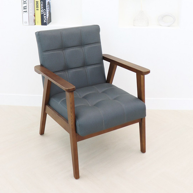 파스텔우드 모리1인 편한한 원목카페의자 커피숍의자 1인소파 디자인의자 인테리어의자, 브라운 그레이