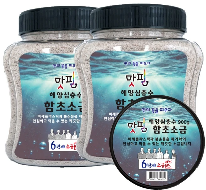 6형제 소금 미세플라스틱 불순물 제거 해양심층수 함초소금, 2개, 900g - 쿠팡
