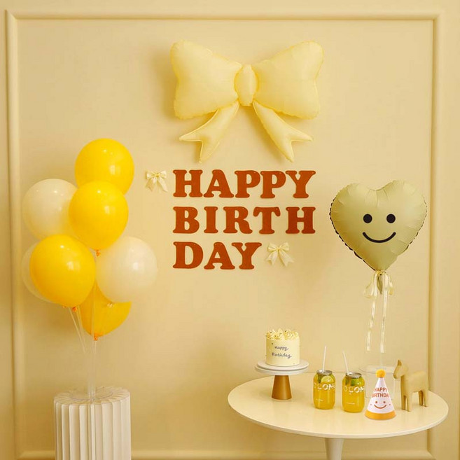[파티랑]더스티 파스텔 리본 스탠드 생일파티 가랜드풍선세트, 1세트, 01)카라멜브라운 스마일하트형 (크림)
