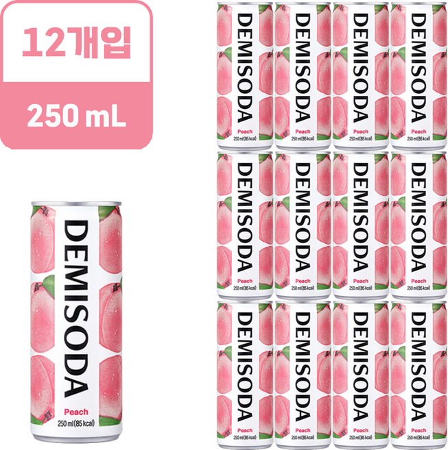 데미소다 피치 탄산음료, 250ml, 12개