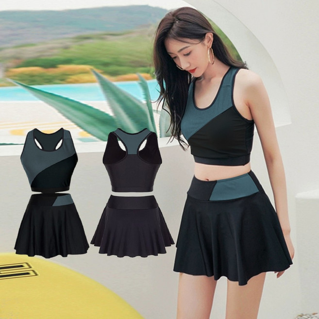 【梨卡】隔日到貨 兩件式泳裝 泳衣 泳裙 比基尼 背心泳裝 保守泳裙 學生泳裝 遮肚泳衣 顯瘦 FC143