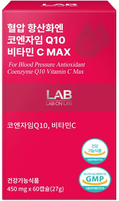 랩온랩 혈압 항산화엔 코엔자임Q10 코큐텐 비타민C MAX 60캡슐, 1개, 60정 - 쿠팡