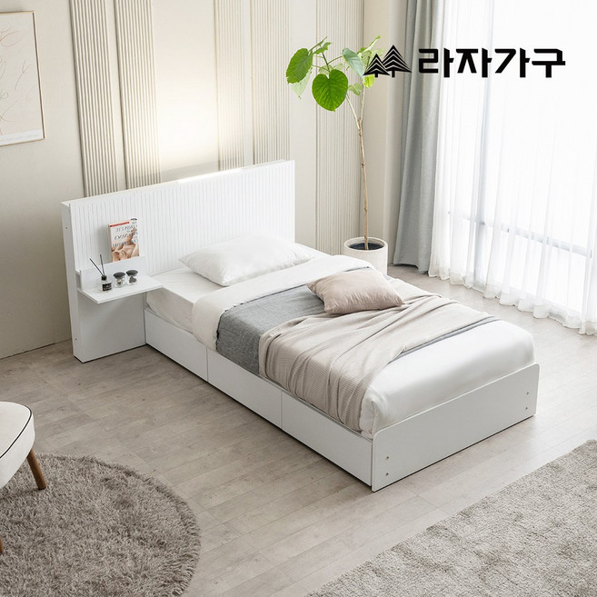 라자가구 라무드 LED 서랍형 침대 프레임 SS(프레임만) + 협탁 2, 내추럴오크