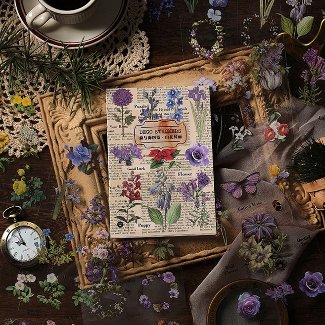 빈티지 우주 꽃 동물 나비 PET 다꾸 스티커북 20도안 4종, 1.나비동물 (ST-2749), 1개