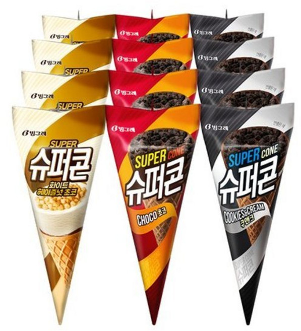 빙그레 슈퍼콘 혼합 12개 아이스크림 초코4+쿠앤크4+화이트4 787382, 혼합(초코4+쿠앤크4+화이트4), 150ml