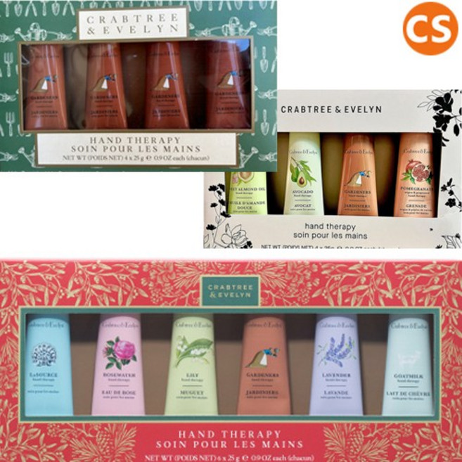 크랩트리 앤 에블린 핸드 테라피 3종 4종 기프트 세트 25g Crabtree And Evelyn Hand Therapy Gift Set, 1개, 03 ROSEWATER 4PK GIFT