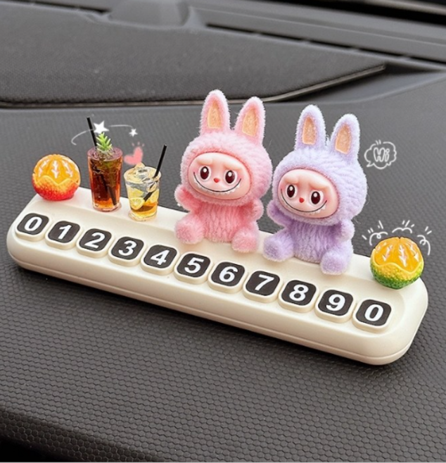 신니디 라부부 자동차 번호판 부착형, 1개, 퍼플+핑크