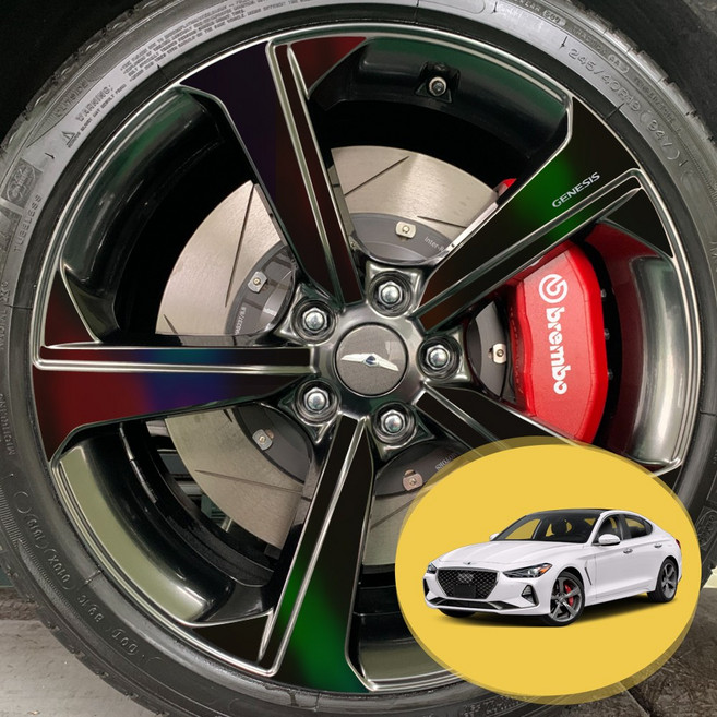 ERK G70 19인치 하이퍼블랙 휠 마스크 포인트 홀로그램 데칼 스티커 스포크 커버 몰딩 차량용 튜닝 필름, 홀로그램 다크(휠)