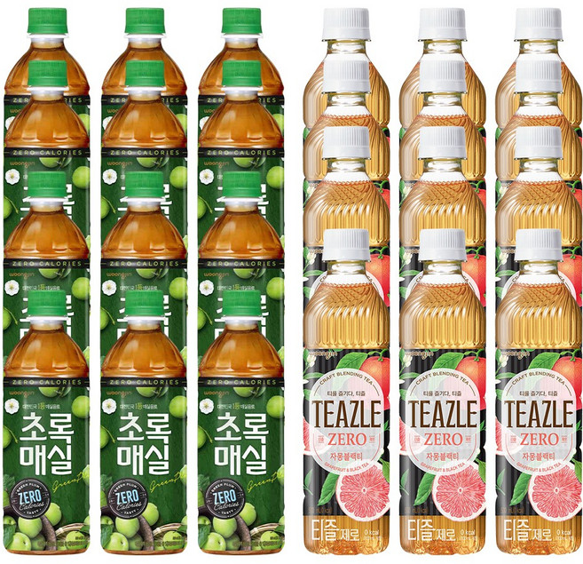 초록매실 제로 + 티즐 제로 자몽블랙티 500ml 각 12개씩, 24개