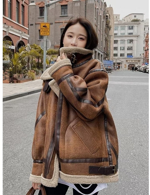 STYLE DR 여성용 무스탕 겨울 가죽 무스탕 자켓 도톰 보온 아우터 무스탕자켓