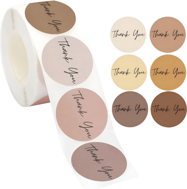 500매 원형 땡큐 감사 스티커, 1세트, 03. 브라운(S374) 1롤 500매
