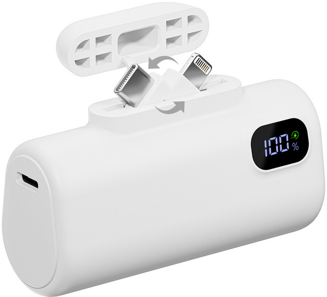 루로 2in1 듀얼단자 도킹형 보조배터리 고속충전 PD 22.5W 5000mAh, 화이트, LU-D051