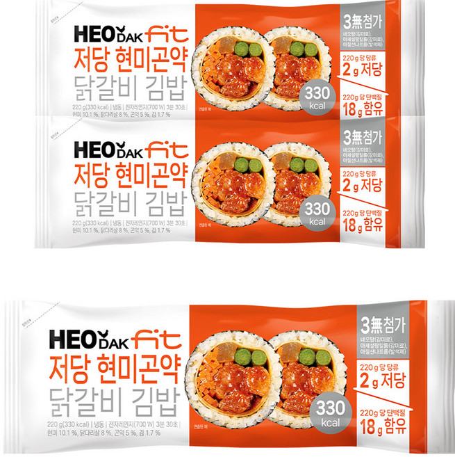 허닭FIT 저당 현미곤약 닭갈비 김밥, 3개, 220g