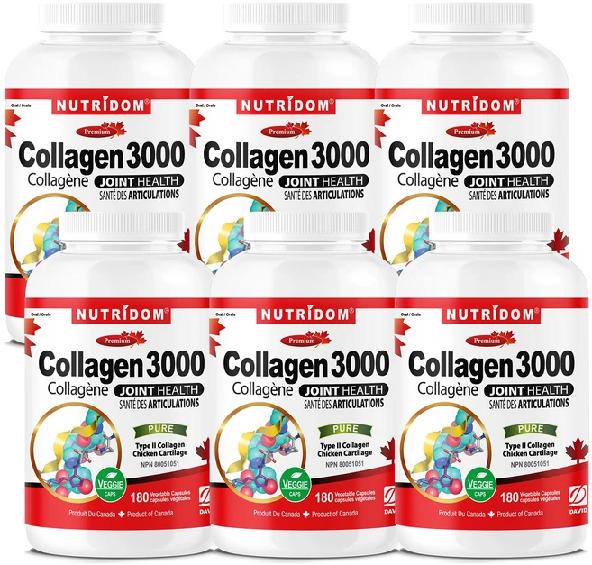 (6병특가) 뉴트리돔 2형 저분자 콜라겐 3000 관절 콜라겐 500mg 180베지캡슐 가수분해 연골 관절 닭 콜라겐 캐나다 직구, 6개, 180정 - 쿠팡