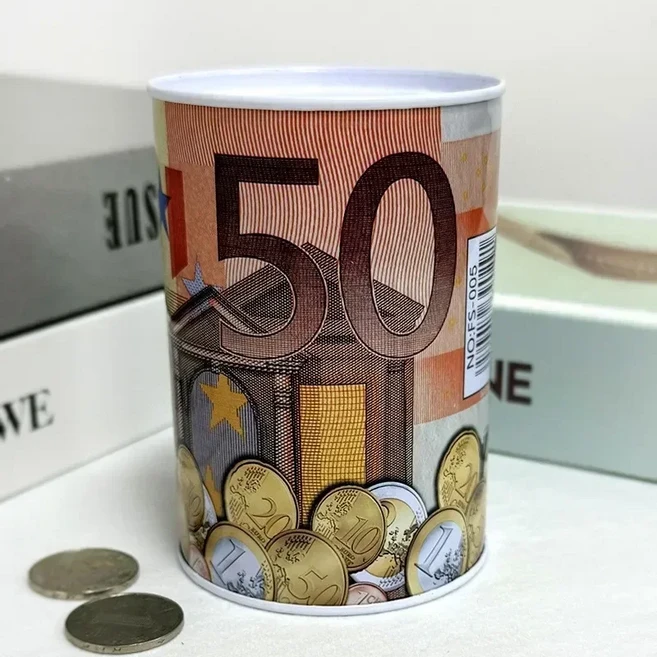 돈을 절약하는 Tinplate 실린더 상자 재사용 가능한 가정용 동전 트레이 저장 탱크 어린이 유로 그림, 06 50