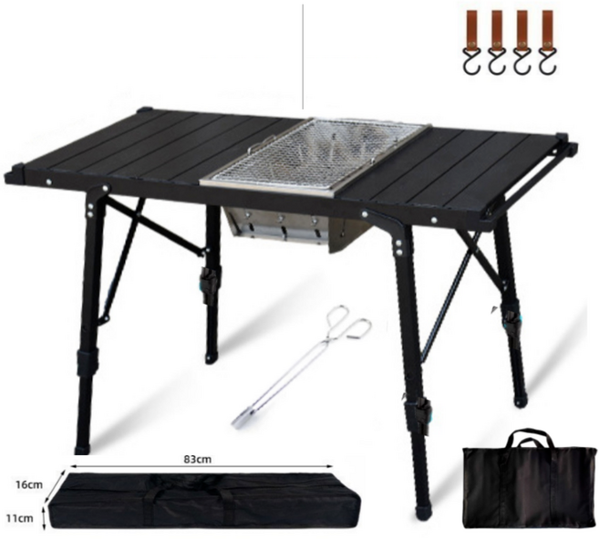 올인원 5종 캠핑 IGT 테이블 화로대 세트, 블랙