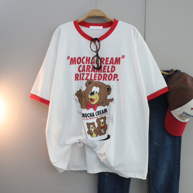 달콩 라떼베어프린팅박스반팔티 여성 빅사이즈 루즈핏 캐주얼 여름신상