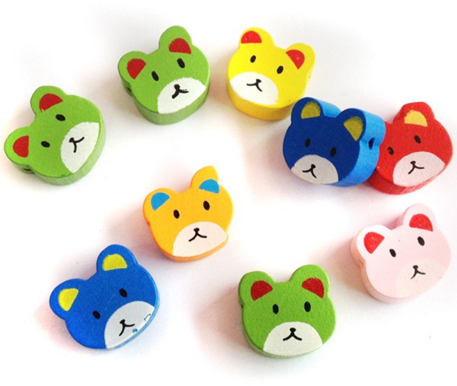 UN 5000 만들기재료 곰돌이얼굴 나무비즈 칼라혼합색 1통