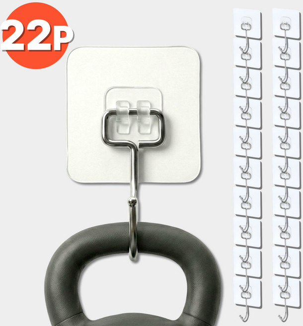 20P+2P 초강력 무타공 후크 탈부착 벽지 타일 벽 걸이 접착 고리, 22개, SH2511