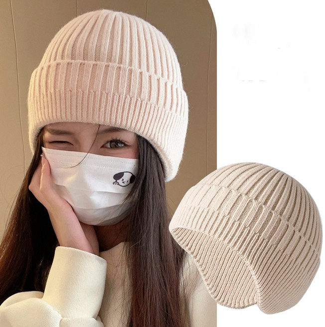 미즈코스 골지 니트 귀도리 모자 비니 빅사이즈 겨울 털모자