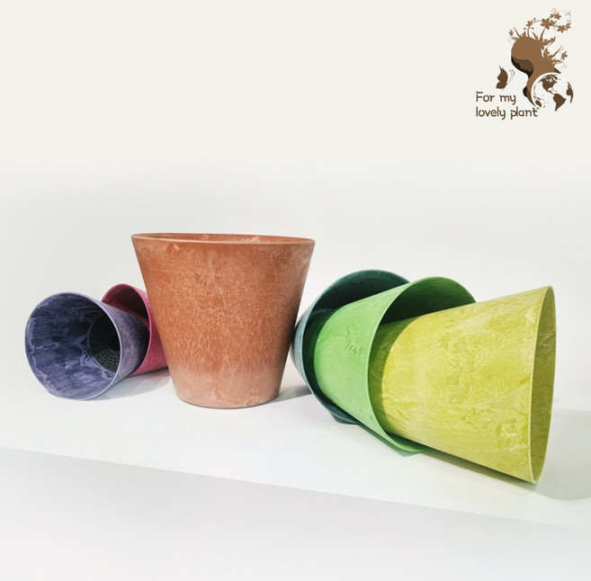 거목산업사 아트스톤 라운드 클레어 17cm 실내외 인테리어 플라스틱 원형 분갈이 화분 저면관수, 레몬