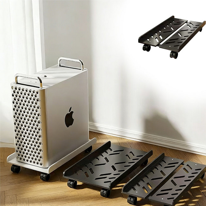 이동식 컴퓨터 본체받침대 폭조절 바퀴형 스틸 발열방지, 1세트, 블랙