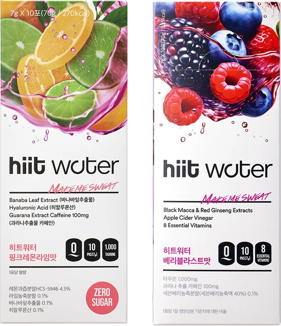 세트상품 / 히트워터 에너지 드링크 부스터 제로슈가 음료 핑크레몬라임맛 + 베리블라스트맛, 20개입, 7g - 쿠팡