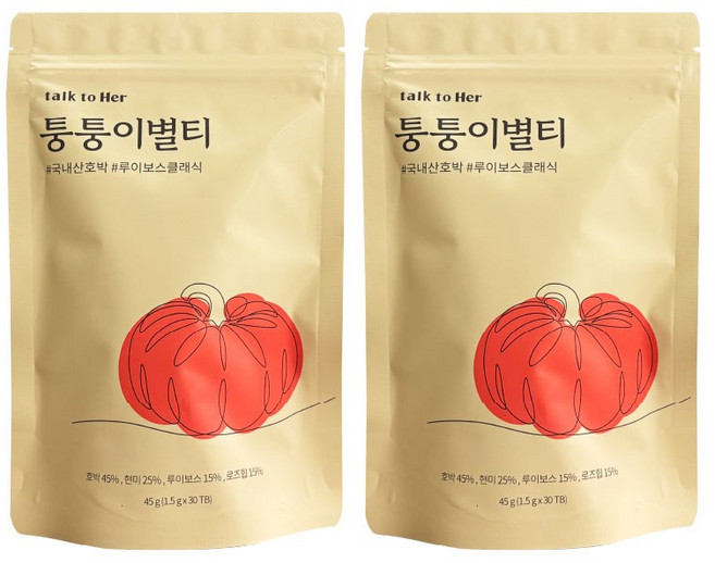 퉁퉁이별티 국내산호박 고소한맛 1개 30T 로즈힙 제페인 미네랄 379199, 퉁퉁이별티 국내산호박 고소한맛 2개 60T 로즈힙 제페, 1.5g, 1, 30