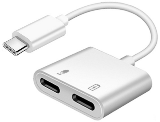 貼膜達人 耳機充電二合一音源轉接線 享受音樂不間斷 適用多種設備, 白色, 1個, Type-C 轉 雙Type-C