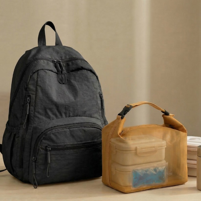 메이크앤 가벼운 기저귀 가방 대용량 보온 보냉 데일리 백팩 방수, 블랙