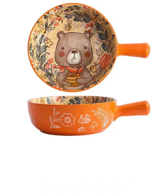 BLOWFISHFUGU 북유럽 캐릭터 손잡이 그릇 라면 그릇냉면 그릇 세트/도자기 손잡이 그릇, 불곰, 1개