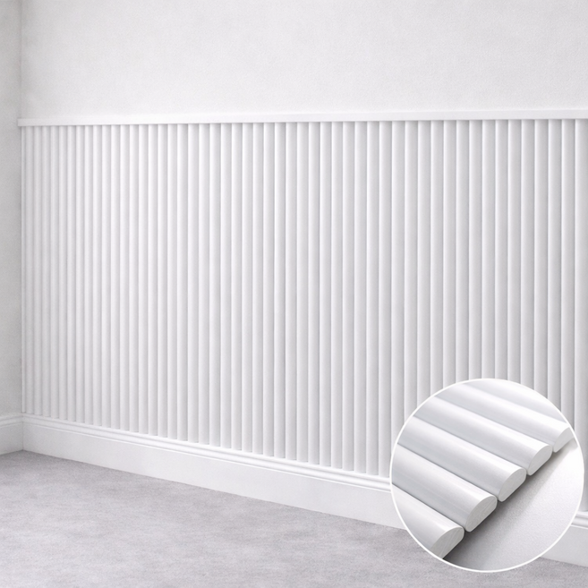 데코앤필름 붙이는 PS 템바보드 반달 습기에 강한 접착식 DIY 셀프 인테리어 패널, 1개, 화이트 40cmx120cm