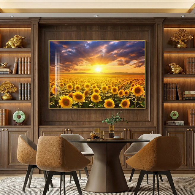 [명품디자인] 돈들어오는 돈벼락 재물가득 해돋이 해바라기 현대식 라운지 리빙룡 인테리어 액자 벽걸이 그림 - 모던 럭셔리 거실 식당 침실 벽화 추천, 해바라기 - 02