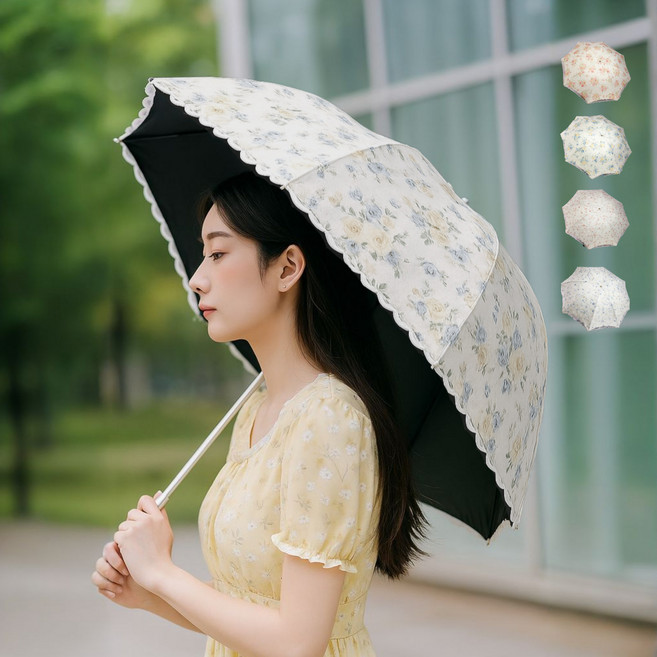 띵유 자외선차단 꽃무늬 레이스 암막 양산 양우산 예쁜 양산 4type