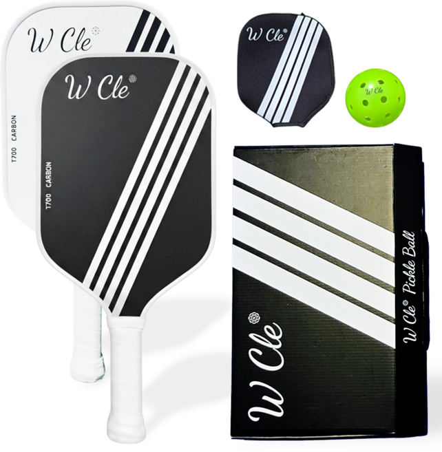 더블유클 T700 카본 피클볼 패들 라켓, WCLE, 1세트, 화이트블랙