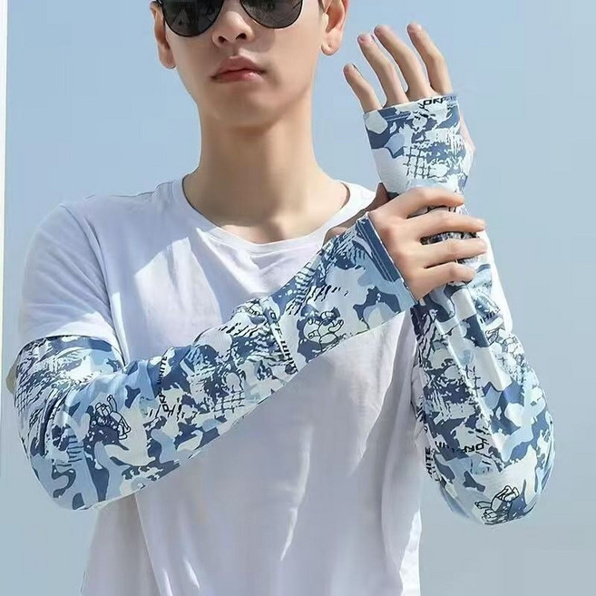 防曬袖套 男士冰袖 機車運動戶外釣魚爬山防曬, 淺藍(一雙）, 1個