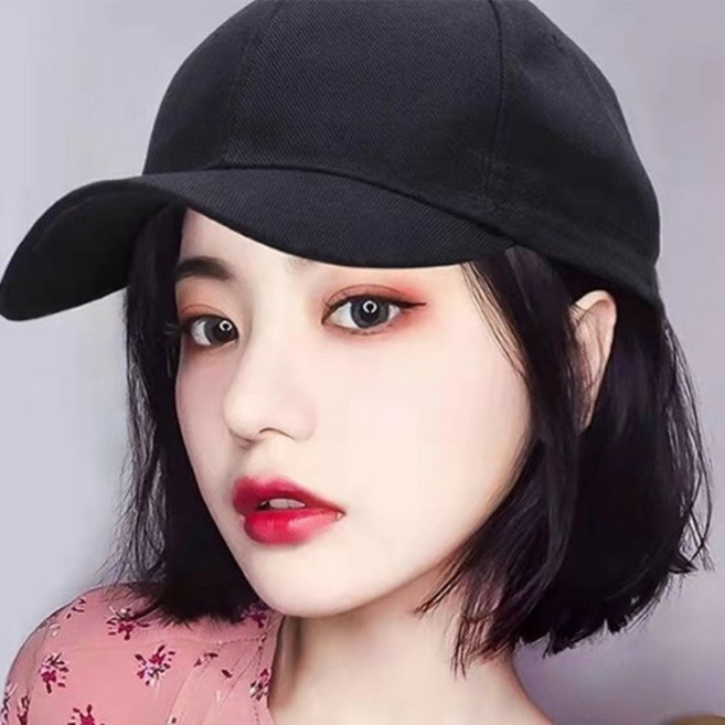 모자일체형짧은가발 단발머리 인조모발 프리티 여성, 블랙캡 브라운블랙 free, 1개