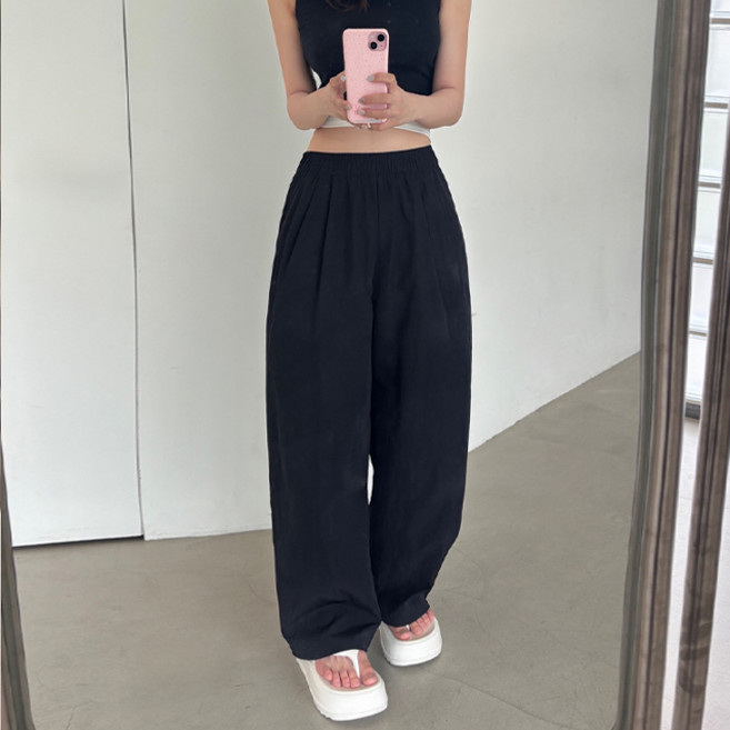 피어니스트 여성용 바스락 여름 밴딩 와이드 팬츠