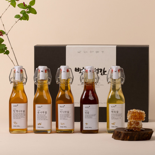 [강개상인] 백두대간 유명산 밀원지꿀 옴니버스세트 350g*5병 (우리나라 대표 다섯가지 이색꿀)
