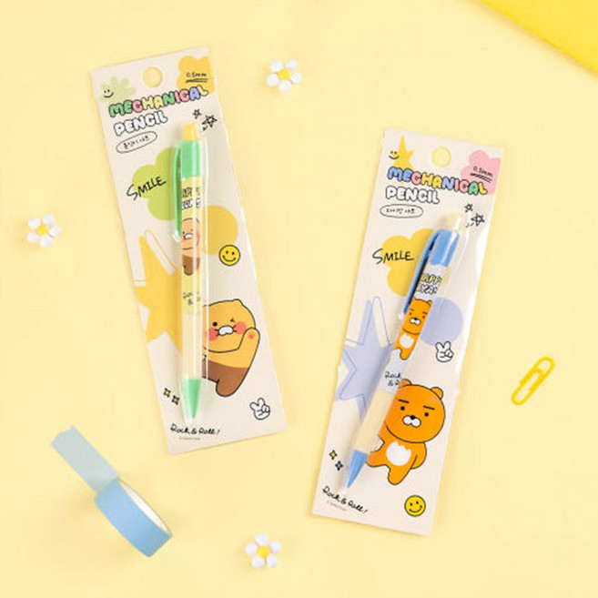 카카오프렌즈 세이치즈 노크식 샤프 0.5mm 지우개 내장, 라이언 블루바디