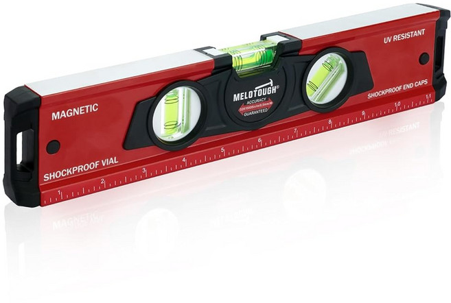 melotough 12인치 감씨 자석 알루미늄 수평계 소형 수평계 도구 인치 눈금 알루미늄 수평계 45/90/180 수평계 red, 1개