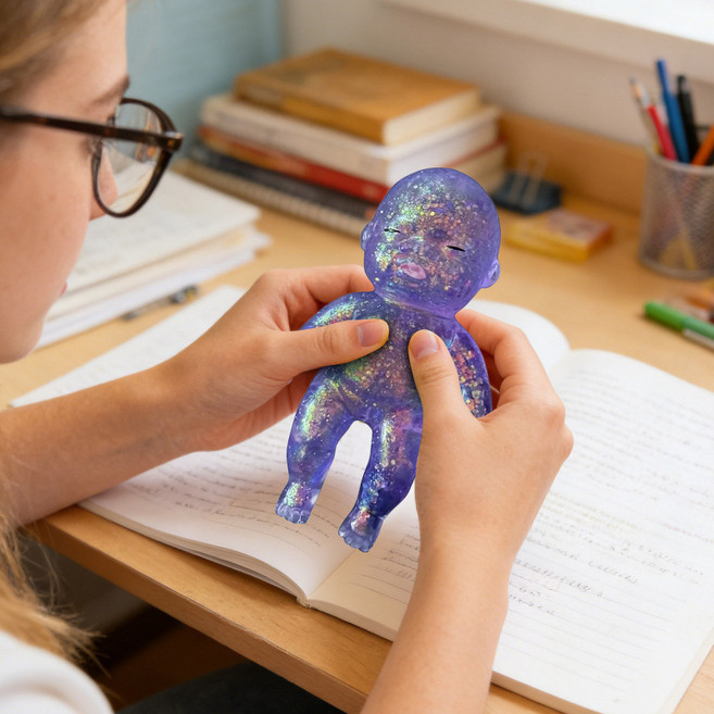 반짝이 못난이 스트레스인형 말랑이 스퀴시 스트레스볼 스트레스해소 장난감( 말랑말랑 스트레스 해소 장난감), 보라색