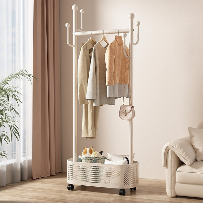 둥근 선인장 옷걸이 큰 용량 이동식 가정용 옷걸이 화이트 크림 60 80 100, 화이트크림