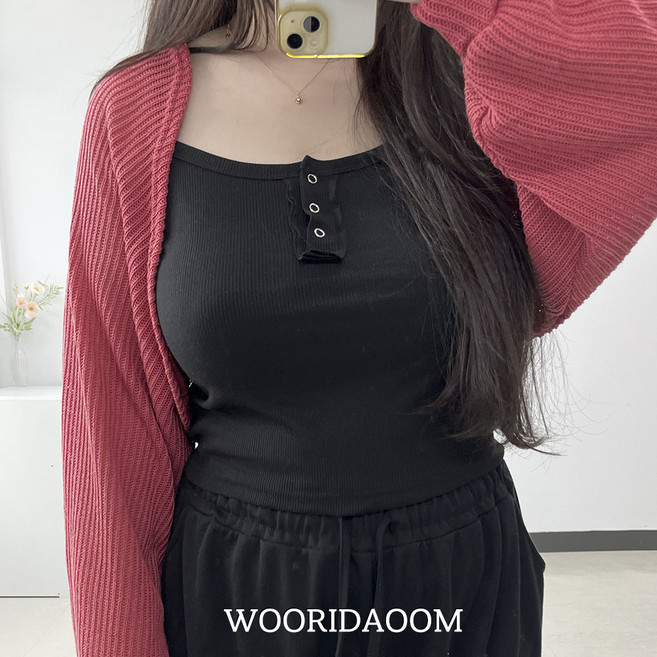 77-110 뚜뚜 빅사이즈 골지 나시 단추 Y2K 민소매 레이어드 완전예쁨 4XL