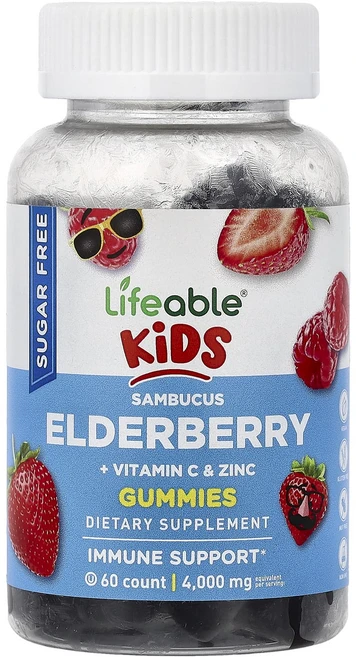 단백질 비타민 철분 마그내슘 칼슘 Lifeable 어린이용 삼부커스 엘더베리 + 비타민C 및 아연 구미젤리 베리 맛 구미젤리 60개 고루고루섭취해주세요, Lifeable어린이용삼부커스엘더베리비타민C및아연구미젤 - 쿠팡
