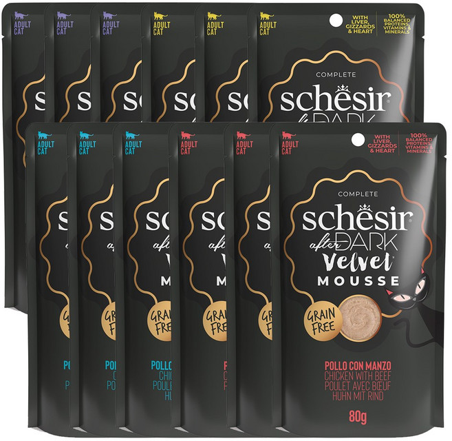 쉐지애 애프터다크 벨벳무스 주식파우치 고양이 습식사료, 12개, 80g, 콤보(4종 3개씩)