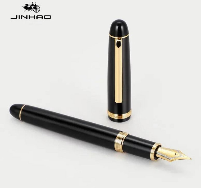 Jinhao X350 만년필 우아한 블랙 골드 클립 럭셔리 펜 EF/F/M 쓰기 잉크 편지지 사무실 학교 용품, 02 F, 01 X350 Fountain Pen