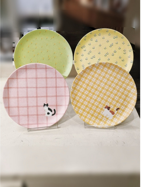 모던하우스 L 뚱냥이 들꽃 뱀부파이버 패턴 원형접시 4P NK2625025, 1개, D 20CM, 사진참조