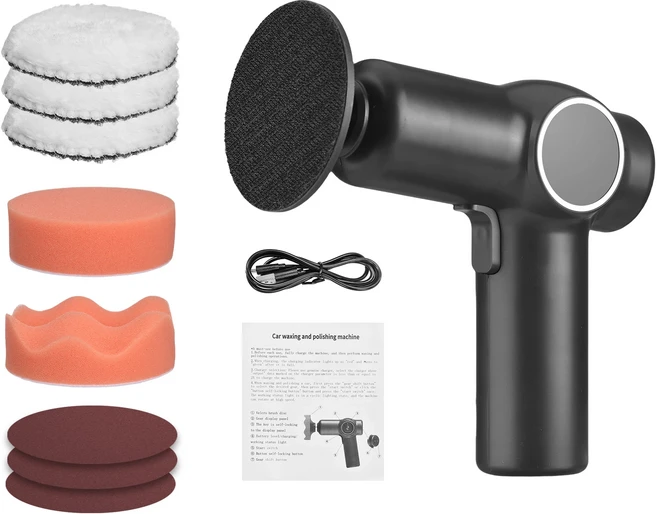 무선 편심 자동차 광택기 2단 속도 조절 가능 전기 다기능 금속 왁싱 목재, 01 Black